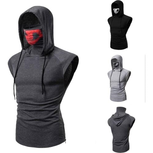 Male Fitness Ninja Suit Sleeveless Shirt Male Skull Mask Hooded T-shirt 6 Colours