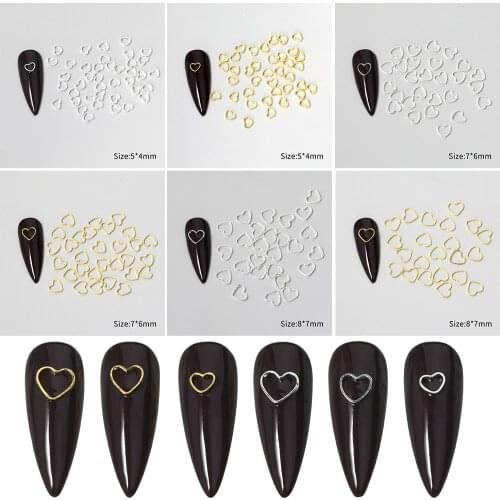 About 50 Golden Silver Love Nail Art Decorations Hollow Love 3D Nail Decoration Metal Willow Nails Ultra-thin Nail Decorations