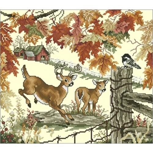 Fall deer patterns Counted Cross Stitch 11CT 14CT 18CT DIY Chinese Cross Stitch Kits Embroidery Needlework Sets