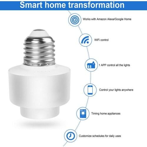 Socket Lamp Smart WiFi Light Socket Lamp Holder for Led Bulb E27 E26 Google Home Echo Alexa Voice Control, Remote Control ON OFF