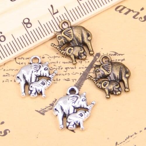 18pcs Charms For Jewelry Making mama and baby elephant 16x14mm Antique Silver Plated Pendants Handmake Tibetan Silver Necklace