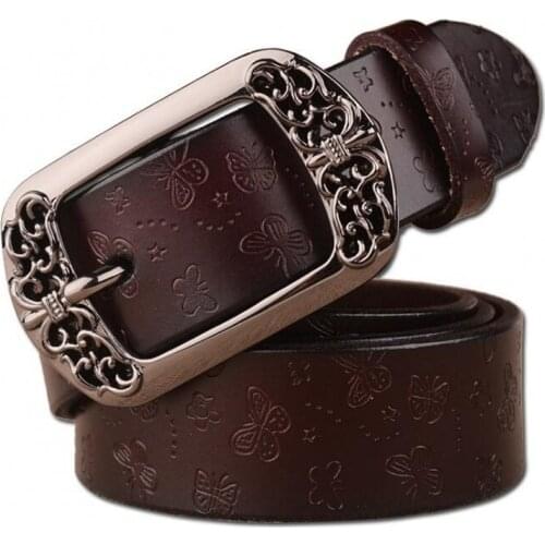 2020 Designer Genuine Leather Belt for Women Strap Female Pin Buckle Fashion Vintage Metal Embossing Vintage Casual Pants Belts