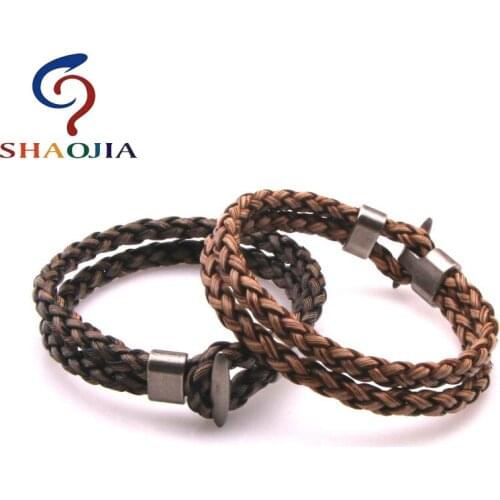 SHAOJIA 2017 Double Layer Charm Genuine Leather Vintage Zinc Alloy Anchor Buckle Bracelets For Men Women Lovers' Bracelet Gift