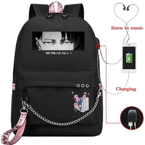 Final Season Attack on Titan Ackerman Girls School Bag Anime Backpack Usb Charging Titans Attack Shingeki No Kyojin Schoolbag