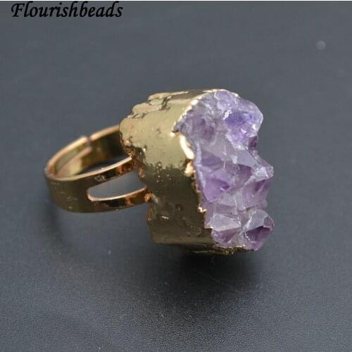 High Quality Big Size Natural Drusy Brazil Amethyst Stone Rings Energy Fashion Jewelry