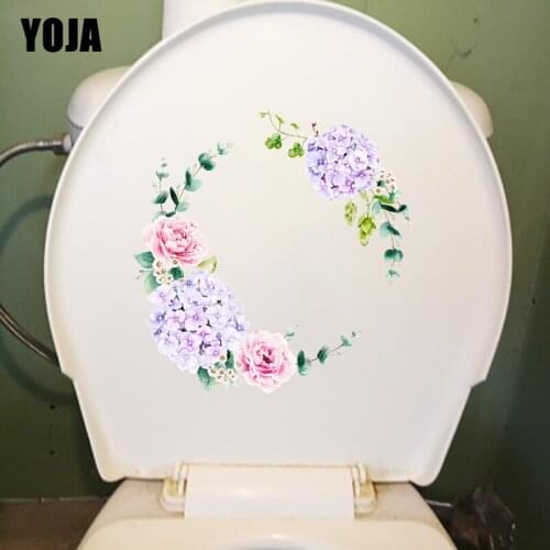 YOJA 21.4×22.2CM Hydrangea Wreath Creative WC Toilet Cover Decoration Home Room Wall Stickers T1-3055