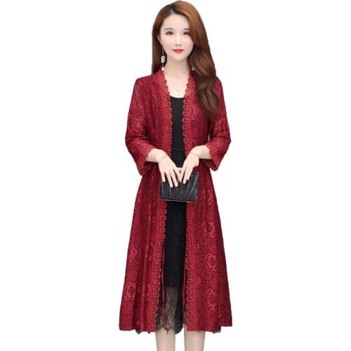 Summer womens lace jacket womens mid-length sunscreen cardigan thin section hollow lace cardigan cape coat shawl plus size 5XL