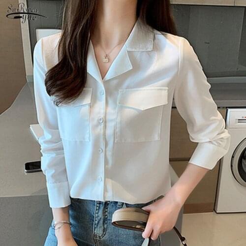 Autumn 2020 New Korean OL Suit Collar Ladies' Tops Long Sleeve Chiffon Blouse Womens White Shirt Cardigan Ropa De Mujer 10696