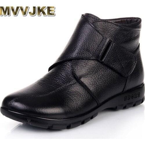 MVVJKE Plus Size Winter Women Shoes Woman Genuine Leather Flat Ankle Boots 2017 Fashion Warm Snow Boots Women Boots