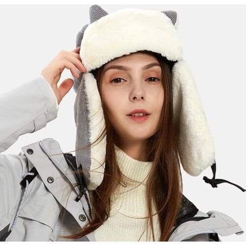 Women Winter Ushanka Hats Warm Cute Outdoor Windproof Hat Earmuff Thicken Warms Faux Wool Female Hat Cat Ear Caps