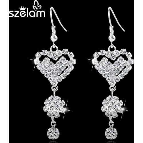 Fashion Love Heart Austrain Crystal Tassel Earrings For Women 2019 Long Vintage Earrings Bridal Wedding Jewelry SER150124