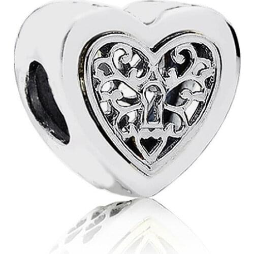 10PCS Silver Color Pattern Heart Charm Big Hole Hollow Bead Charm Fit DIY European Retro Pendants Bracelets Women Jewelry