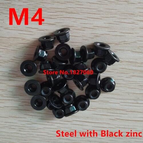 100pcs DIN6926. GB6183 M4 Steel with Black zinc Flange Nylon Insert Lock Nut Nuts Anti Slip Locknut