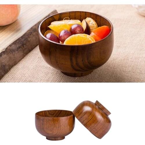 Hot-4 Pcs Wood Bowls Serving Tableware for Rice, Soup, Dip, Coffee, Tea, Decoration Wooden Salad Bowl Kitchen Cutlery Set