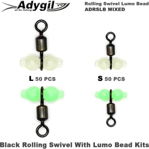 Adygil Fishing Black Rolling Swivel With Lumo Bead Kits ADRSLB MIXED L S 100pcs/lot