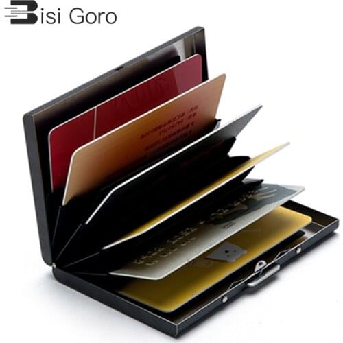 BISI GORO Black Wallets Metal Fashion ID Holders Unisex New Box Business Creative Multi Purses 2021 Silver Credit Card Holder