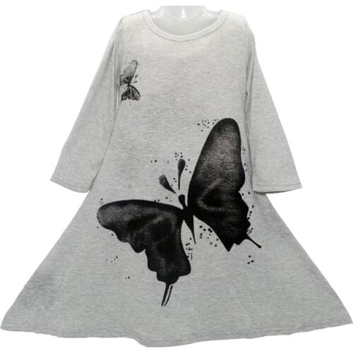 Brand New Kids spring and autumn girl dress Butterfly print grey baby girl dress children clothing children Long Sleeve dress