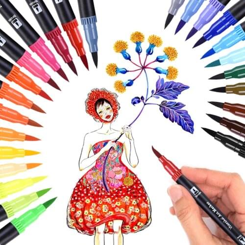 24 colors double-head marker soft brush head watercolor pen 0.4mm needle pen for art supplies