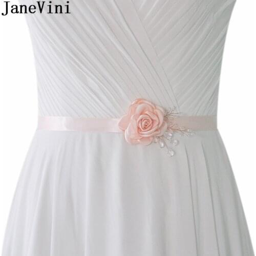 JaneVini Elegant Beaded Flower Belt Women Bride Wedding Belts Satin Wedding Dress Ribbon Rhinestone Bridal Sash Belt Accessory