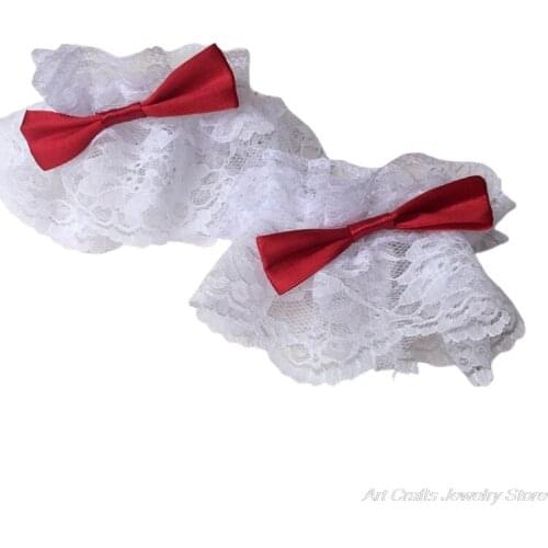 Gothic Lolita Wrist Cuffs Sweet Satin Bow Ruffles Floral Lace Tulle Bracelet Wristband Japanese Maid Cosplay Hand Sleeve A20 21