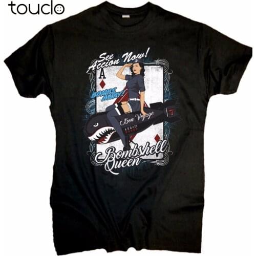 T-shirt fashion Cool male Tee shirts pin Up Bombshell Queen Girl Rockabilly Hot Rod Oldtimer Old School V8 T shirt