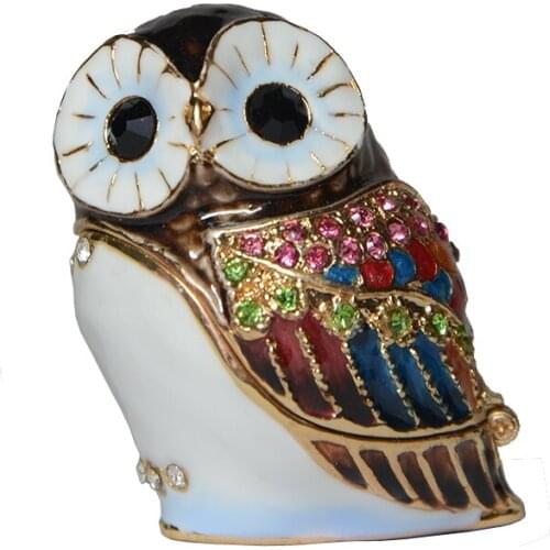 Mini fashion box alloy metal owl bird jeweled trinket box enamel rhinestone jewelry box container bird figurine metal giftwares