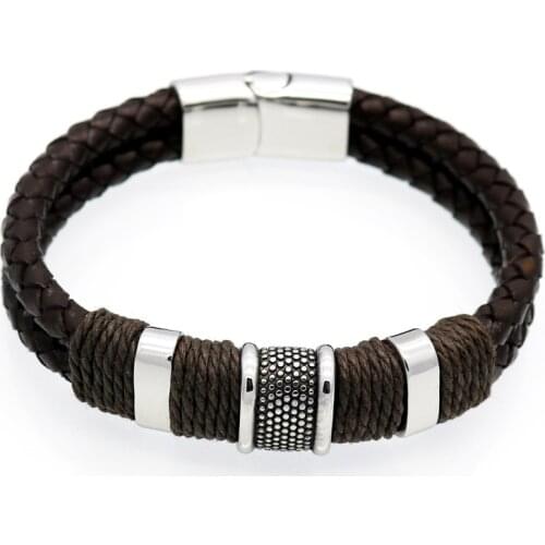 Two Styles Handmade Genuine Leather Weaved Double Layer Man Bracelets Casual/Sporty Bicycle Motorcycle Delicate Cool Men Jewelry