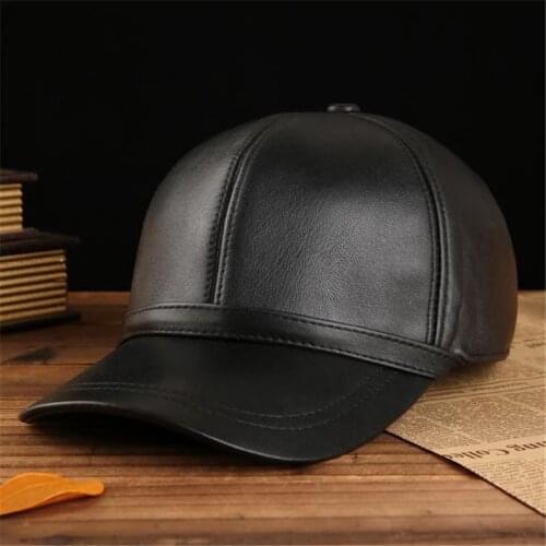 Man Spring Plus Size 100% Sheepskin Hats Male Autumn Sheepskin Caps Men Winter Oversized Adjustable 100% Genuine Leather