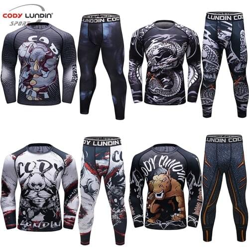 MMA Shirt Boxing Set Compression Jerseys Pants 3D Printing Bjj Rashguard KickBoxing Tight T-Shirts Trousers Muay Thai Fightwear
