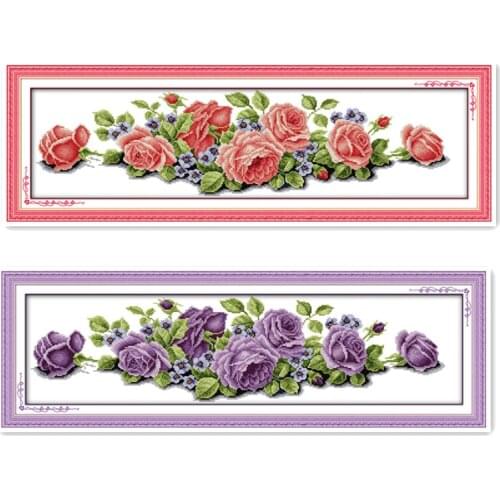 Pink Purple Rose 11CT 14CT DMC Spiraea Manual Cross Stitch Kit Needlework Furniture Decoration Rose Embroidery