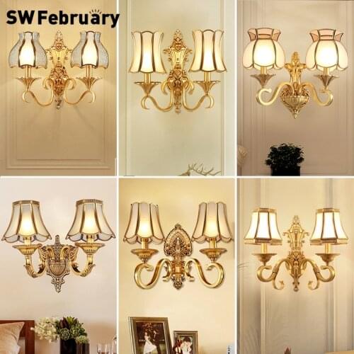 All Copper Wall Lamps European Style For Home Bedside Lights Bedroom Living Room Balcony Lamp Corridor Aisle Wall Lights