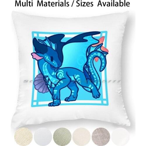 Chibi Tsunami Pillow Case Throw Pillow Cover Cotton Linen Flax Of Fire Tsunami Seawing Sea Dragon Dragon Blue Dragon Reptile
