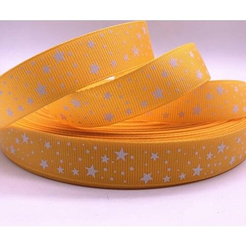 New 5yards 15mm 20mm 25mm 38mm Yellow Grosgrain Ribbon Printed Stars for Christmas Wedding Decoration DIY Sewing Handmand Crafts