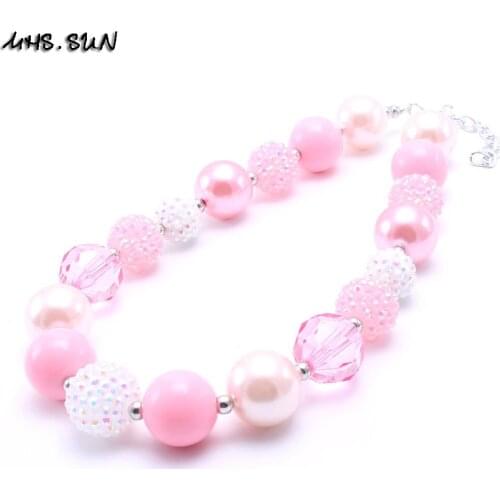 MHS.SUN Cute Design Chunky Beads Necklace Pink Bubblegum Chunky Necklace For Child/Kids/Girls Party Gift Jewelry 2Pcs/lot