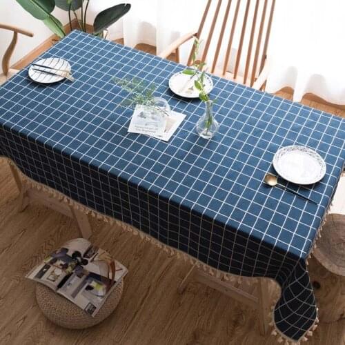 Grid Table Cloth Navy Geometric Print Tablecloth on the Table Rectangle Home Textile Dust Cover Simple Style Wedding Decorations