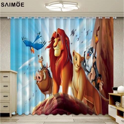 Popular Lion Series Window Curtains For Living Room Cartoon Kids Bedroom Blackout Curtains Fabrics Rideaux Cortinas Ultra-thin
