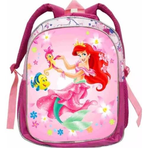 12/14/16 inch Mermaid Ariel Princess Backpack Kids School Bag Schoolbag Kindergarten Pink Preschool Elementary Satchel for Girls