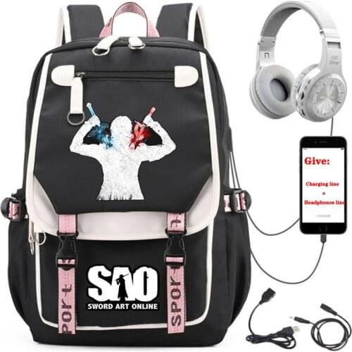 Anime Sword Art Online backpack student School book Bag Women men Travel Backpack USB Charging teenagers Black Laptop packsack