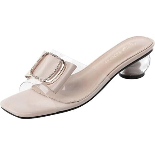 31-43 Big Size And Small Size Summer Transparent Black And Green Sandals Open Toe Square Head Crystal Heel Wear Sandals