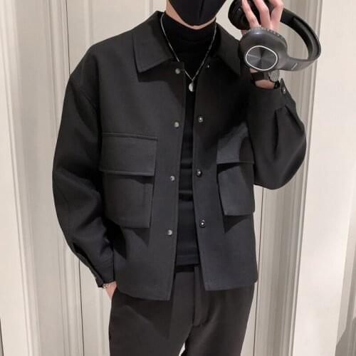 Wool Trench Jacket for Men 2021 Autumn Winter Casual Loose Outwear Fashion Coat High Quality Steetwear Male Clothing Windbreaker