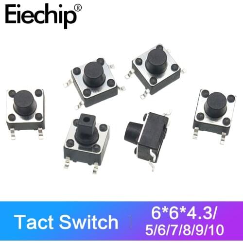 20PCS/Lot Tactile Switch 6*6*4.3/5/6/7/8/9/10 MM Micro Switch SMD4 PIN Tact Switch Push Button Switch Momentary Switches