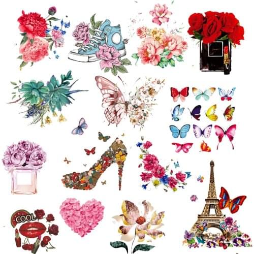 Iron On transfers For Clothing Stickers on clothes butterfly flower patch thermo Transfer thermocollants fabric diy accessory