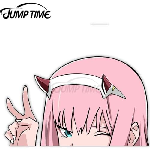 JumpTime 13 x 11.2cm Zero Number Two Peace Peek Peeking Peekers Window Vinyl Car Bumper Anime Stickers Girl Sexy Anime Decal