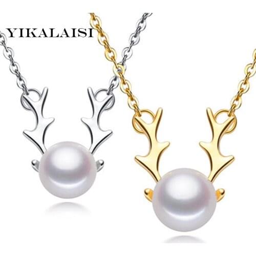 YIKALAISI 2017 Pearl Necklace Pearl Jewelry Natural Pearl Reindeer Pendants 925 Sterling Silver Jewelry For Women Christmas Gift