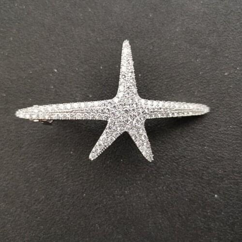 SLBRIDAL Sparkling Copper Alloy Cubic Zirconia Starfish Wedding Hair Clip Barrettes Bridal CZ Hair accessories Women Jewelry