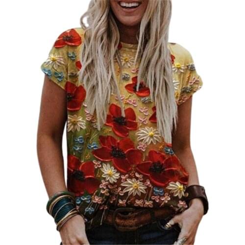 2021 Summer 3D Print Flower T-shirt Women Casual O-Neck Short Sleeve Tops Fashion Abstract Ladies Street Plus Size Tshirts Girls