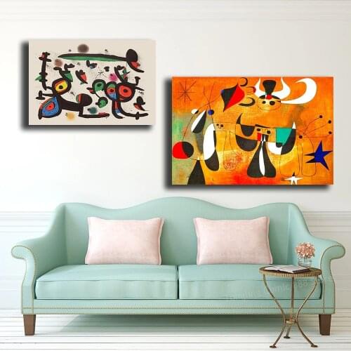 Famous Vintage Abstract Surrealism Canvas Paintings Joan Miro Posters and Print Wall Art Picture for Living Room Home Decoration