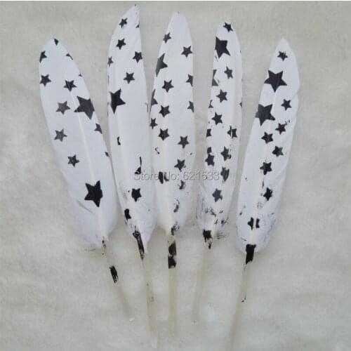 100pcs/lot-Black Five-point Star Painted White Duck Cocottes feathers,Bridal Feathers for head dress,jewelry making/10-15cm long
