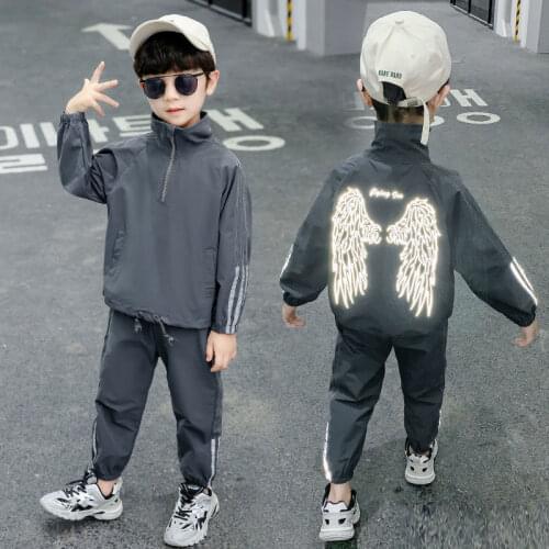 2 Pieces Big Boys Clothing Set Reflective Wing Jacket Long Sleeves Hoodies + Haren Pants 2 Colors Outfits For 6 8 10 12 Years