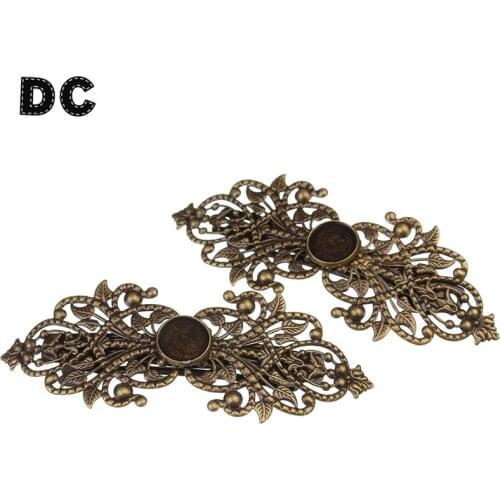 2pcs Copper Brass Hollow Filigree Flower Spring Barrette French Hair Clip Hairpins Round Cabochon Base 12mm DIY Headwear Craft